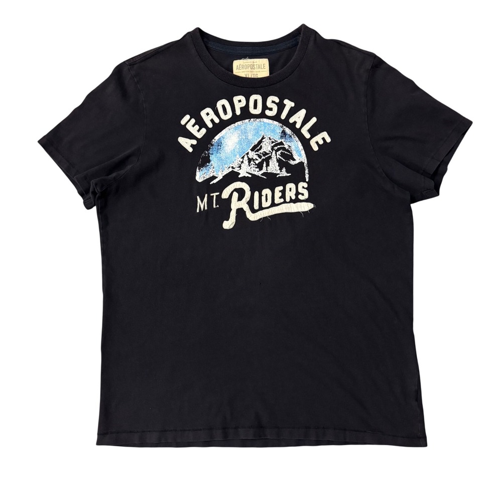 Vintage Y2K Aeropostale Mt Riders Mountain Graphic T-Shirt Faded Black Tee